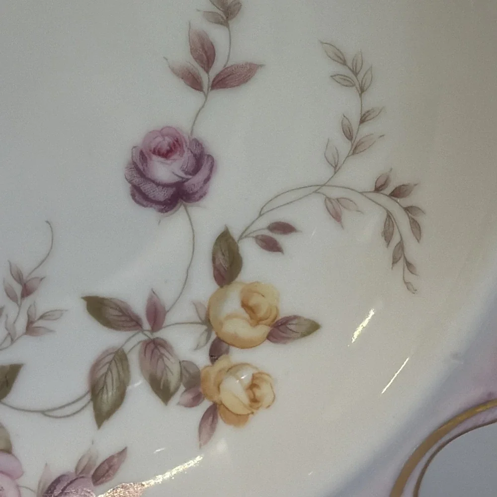Vintage Lefton China Heritage Rose #6326 Porcelain Serving Bowl Pink Yellow Gold